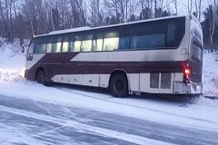 Пассажирский автобус вылетел с трассы в Хабаровском крае (фото)