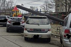 Столб на машине, дерево на дороге: сильный ветер бушует в Хабаровском крае